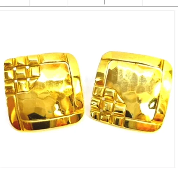 Gucci 18K YG Hand Hammered Earrings friction posts - Picture 3 of 3